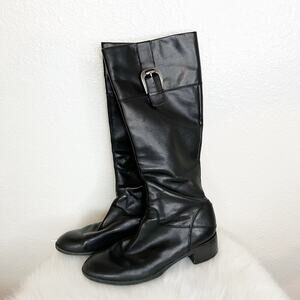 Franco Sarto Jones Black Leather Buckle Zip Knee High Heeled Boots Women’s 9